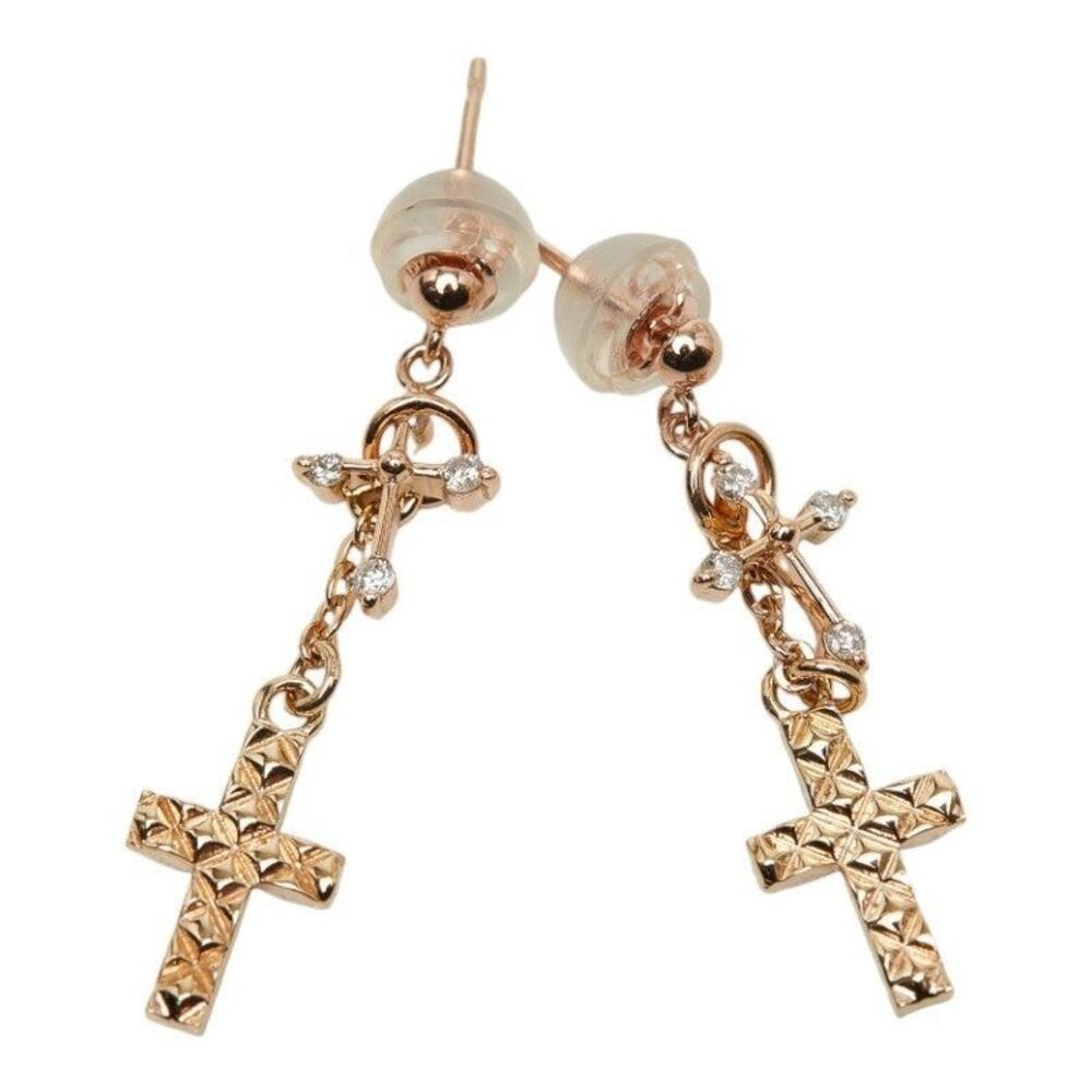 Unbranded Diamond Cross 10K Pink Gold Earrings